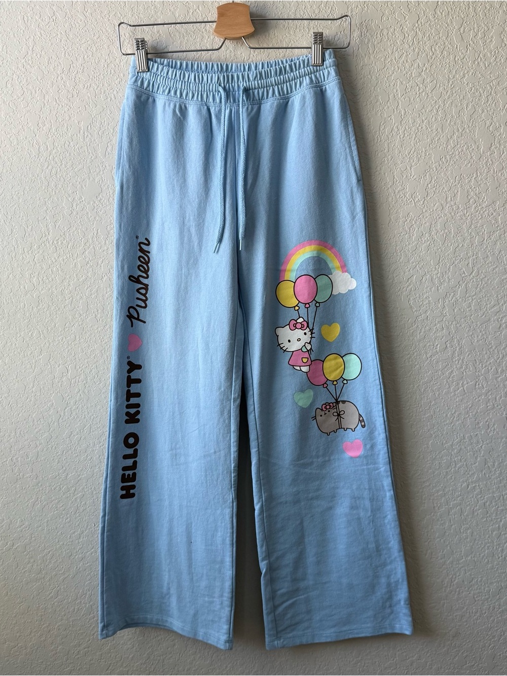 Hello Kitty x Pusheen Light Blue Pajama Pants with Rainbow Balloon Print